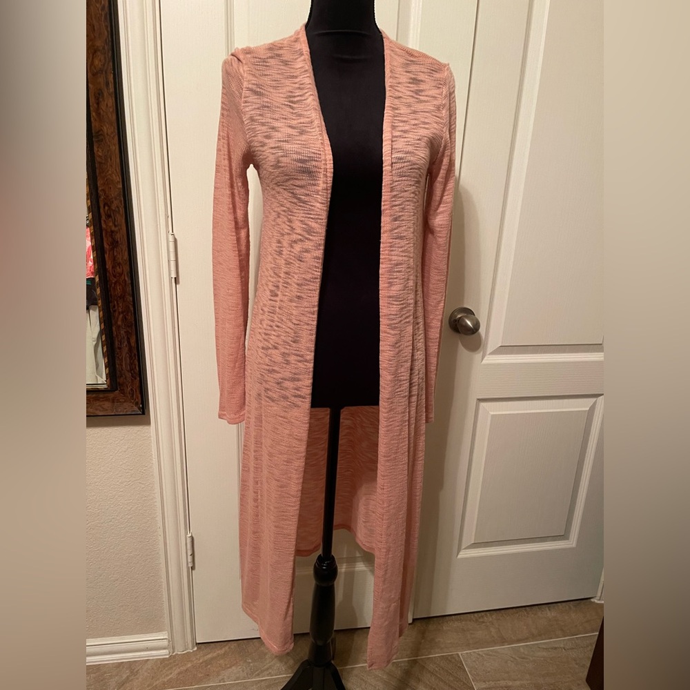 Ambiance Light Pink Long Open-Front Cardigan